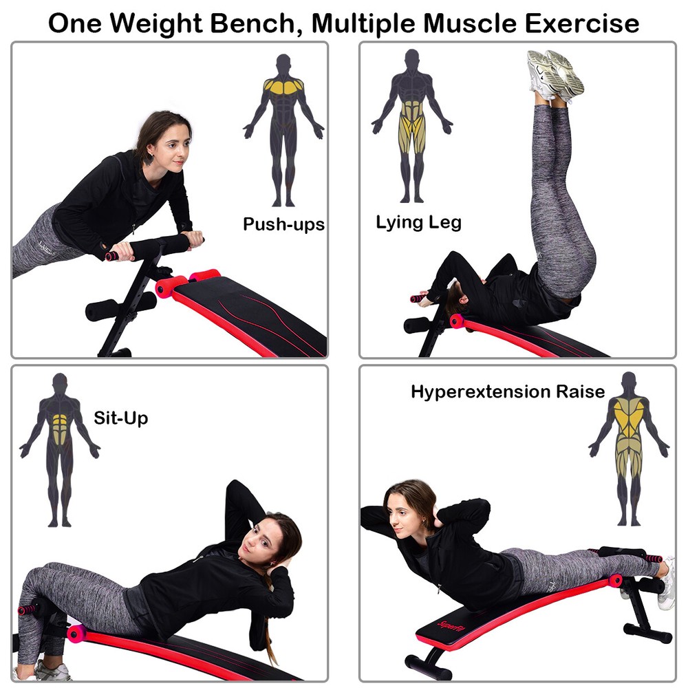 SuperFit Folding Weight Bench Adjustable Sit-up Board Workout Slant Bench Red