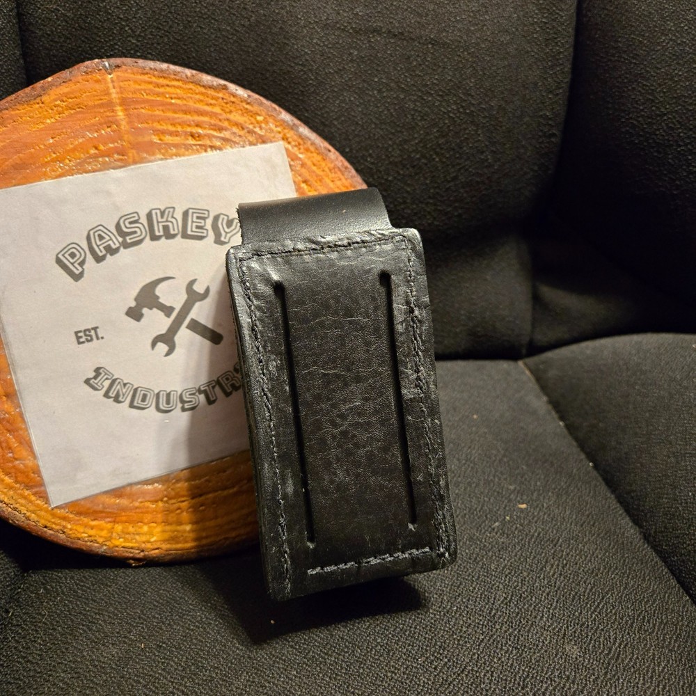 Plain Black Leather OC Spray Pouch Holder Hook & Loop Closure for Duty Belt