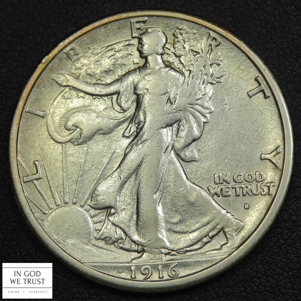 1916 S Walking Liberty Silver Half Dollar 50C