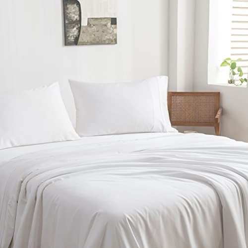 100% Viscose from Bamboo Sheets Size, Super Soft Bedding Set, 4PC Full White
