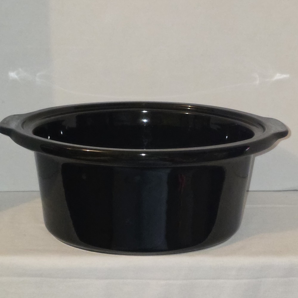 Unmarked Black Ceramic Stoneware Replacement Liner For An Oval Slow Cooker