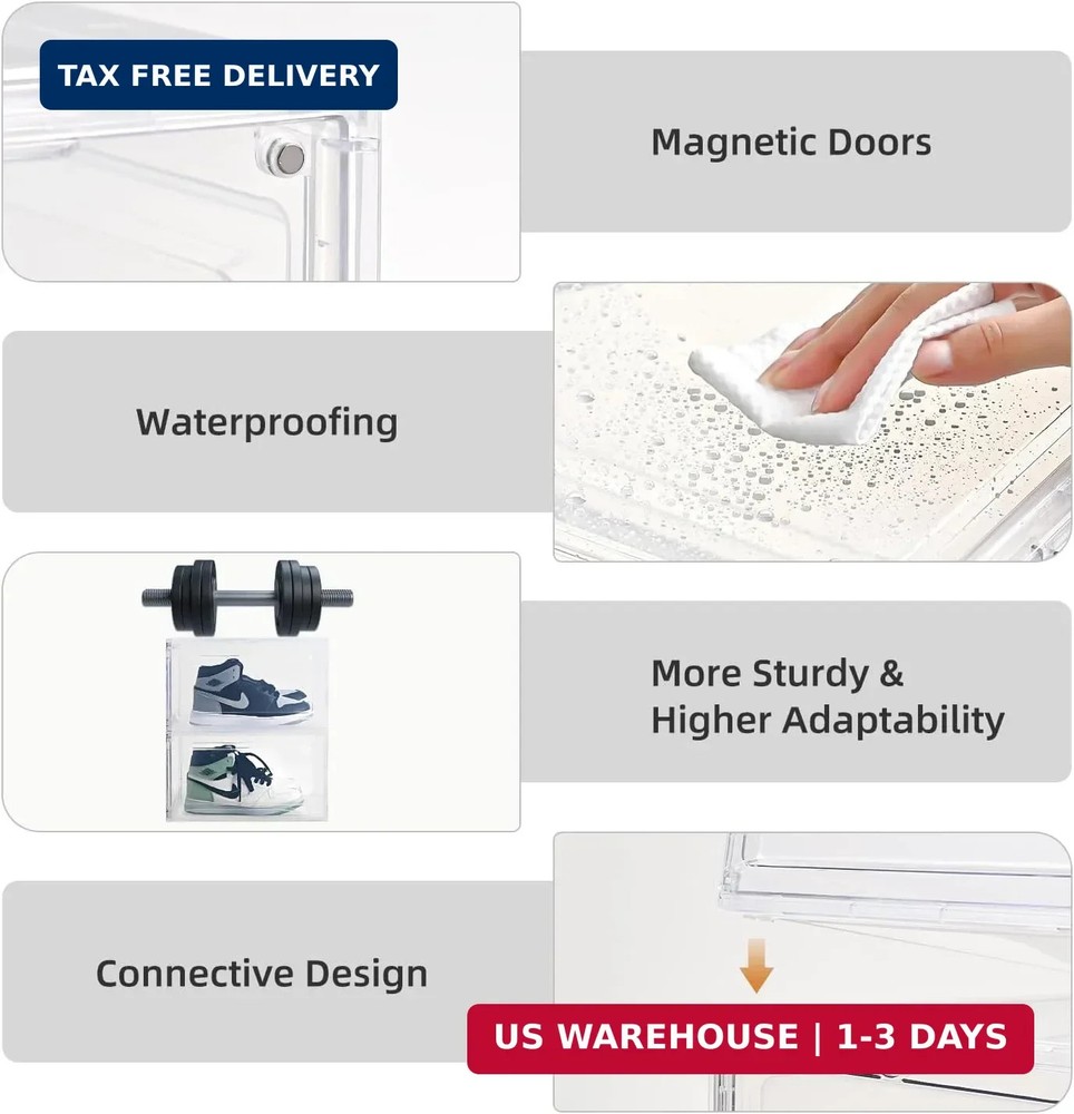 Large Shoe Boxes Clear Plastic Stackable，Drop Front Shoe Box with Clear Door, Sh