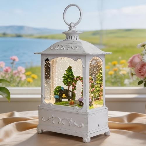 Spring Snow Globe Lantern - Light Up Glitter Water Globe, 6H Timer, USB & Batter