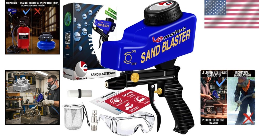 Portable Sand Blaster Kit for Rust Removal & Glass Etching - Ceramic Nozzle