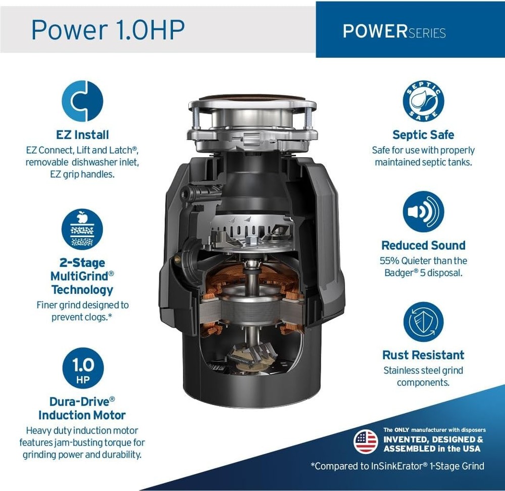 InSinkErator Power 1HP, 1 HP Garbage Disposal,Power Series EZ Connect Continuous