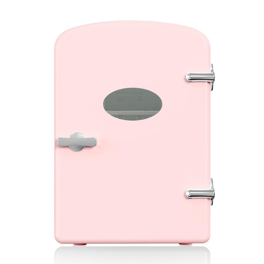 6L 9 Can Mini Fridge Compact Cooler & Warmer with Window Portable Pink