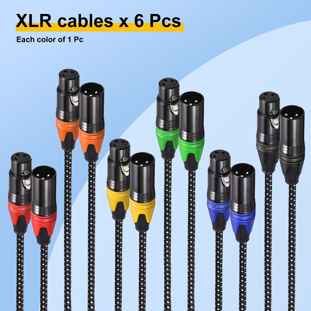 XLR Cables, 3ft 21AWG Microphone Cables XLR Speaker Patch Cables 3-Pin 6 Pcs