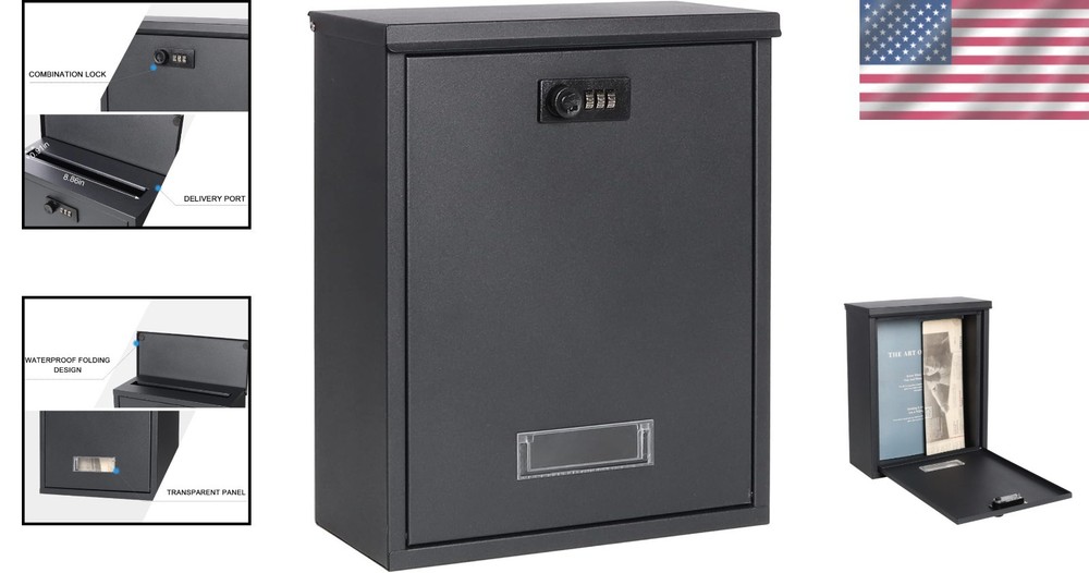 Locking Mailbox Wall Mount Combination Lock Drop Box Large Capacity with Galv...