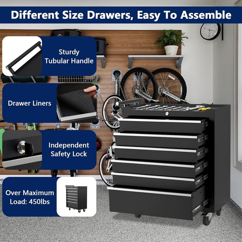 Rolling Tool Chest 6 Drawers Tool Storage Cabinet Toolbox Tool Cabinet Organizer
