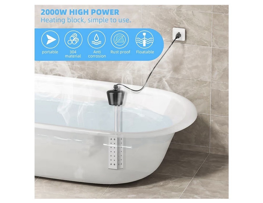 2000W Immersion Water Heater, Designed for Mini Inflatable Pools and Black