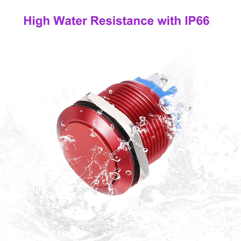 3/4" Momentary Push Button Switch Flat Head Red Shell With Screw Foot, 2Pcs