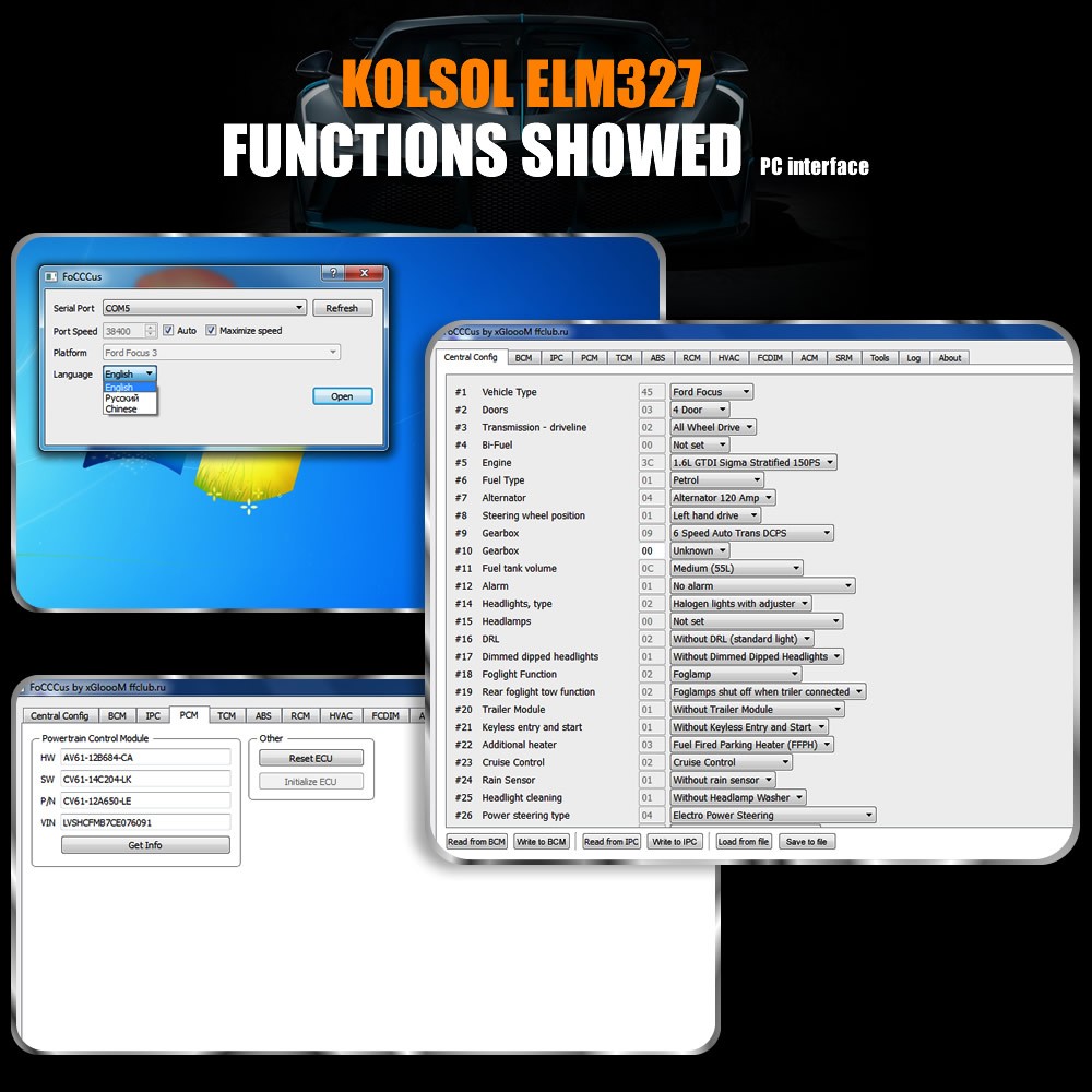 KOLSOL ELM327 USB V1.5 with Switch modified for Ford