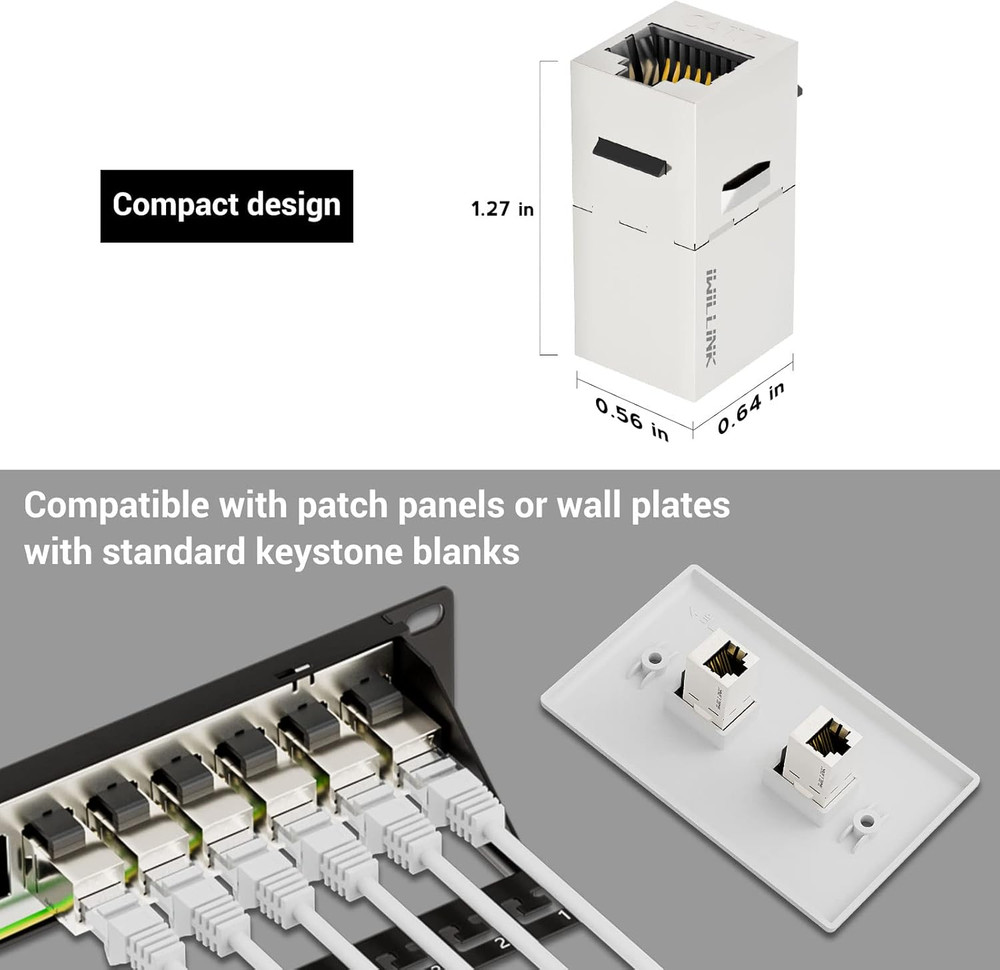 10Gbps CAT7 Coupler RJ45 Keystone Shielded Coupler 10-Pack, Ethernet Coupler, Fe