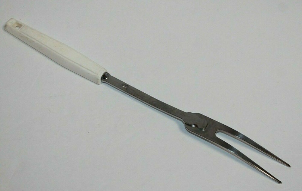 Vintage White Plastic Handle Meat Serving Fork Japan