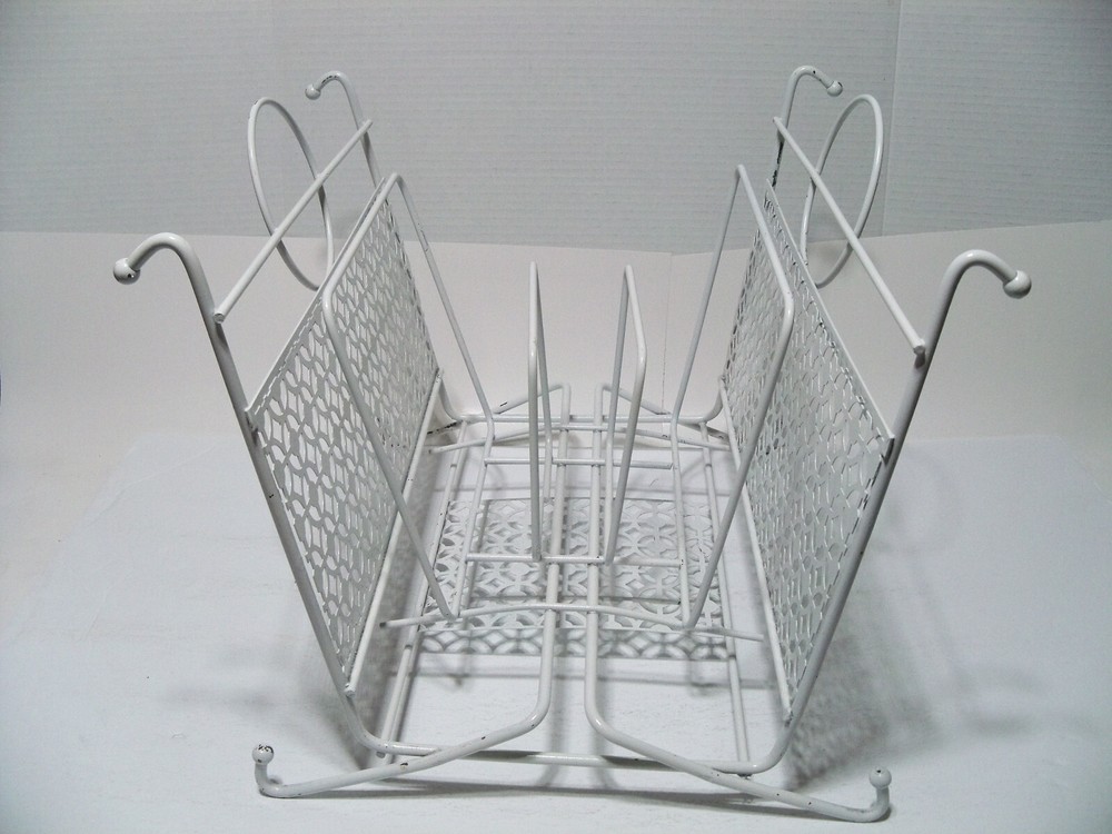Vtg Magazine Rack, Mid Century White Wire