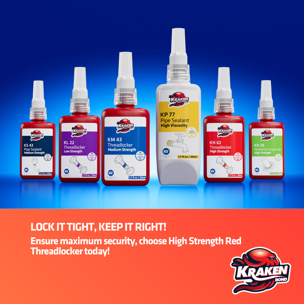 Kraken Bond High Strength Red Threadlocker KH 62 (1.7 oz) - Bundle Pack