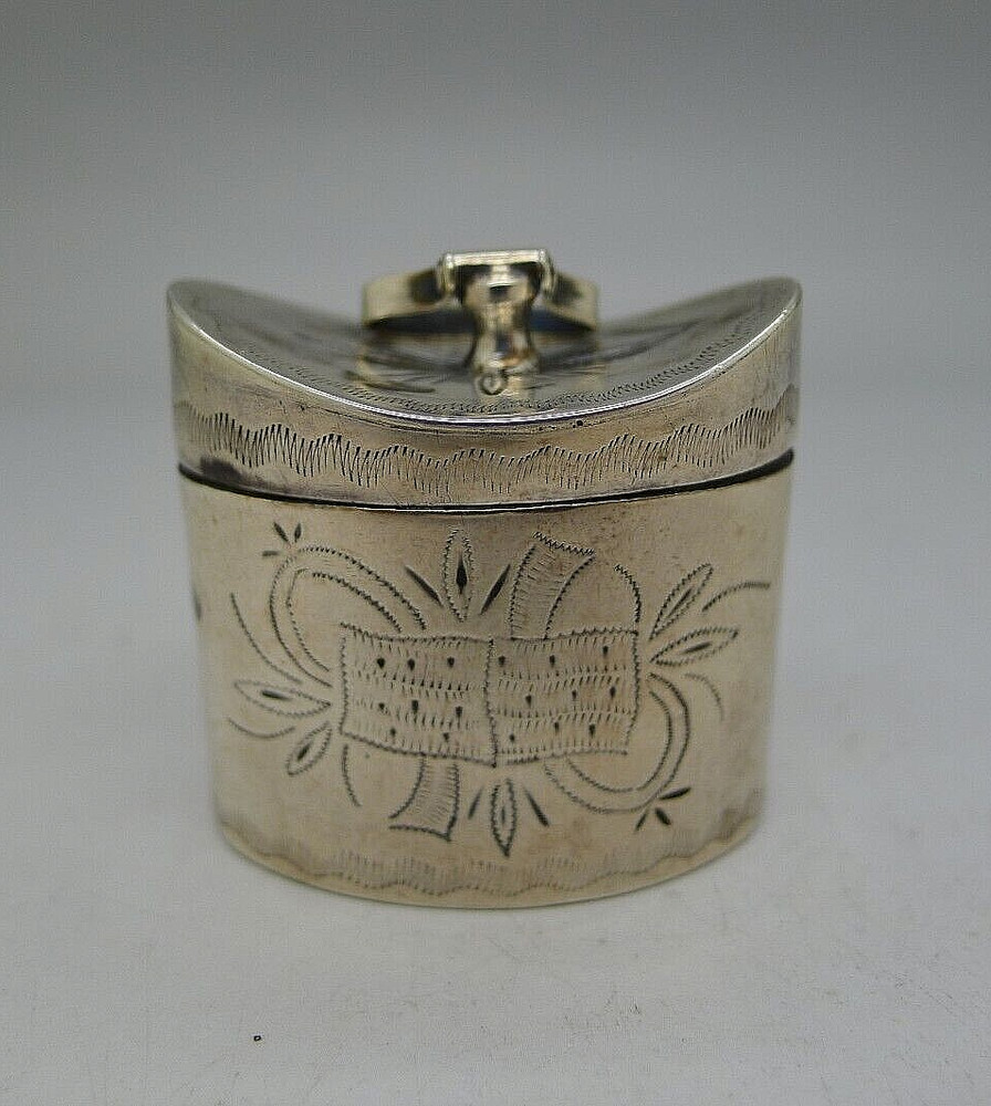 DUTCH SILVER HAT BOX SHAPED PEPPERMINT SNUFF BOX CHATELAINE FOR CHAIN RARE 1810