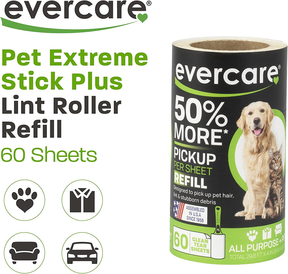 Evercare Extra Sticky Pet Lint Roller Refill 60 Sheets, 6-Pack