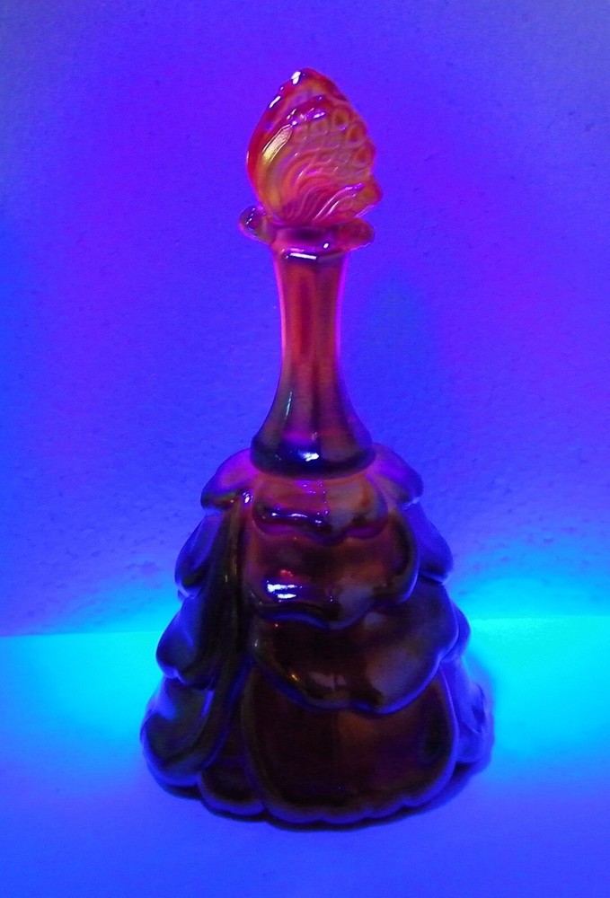 Fenton Draped Bell Ruby Red Amberina Yellow Butterfly Finial
