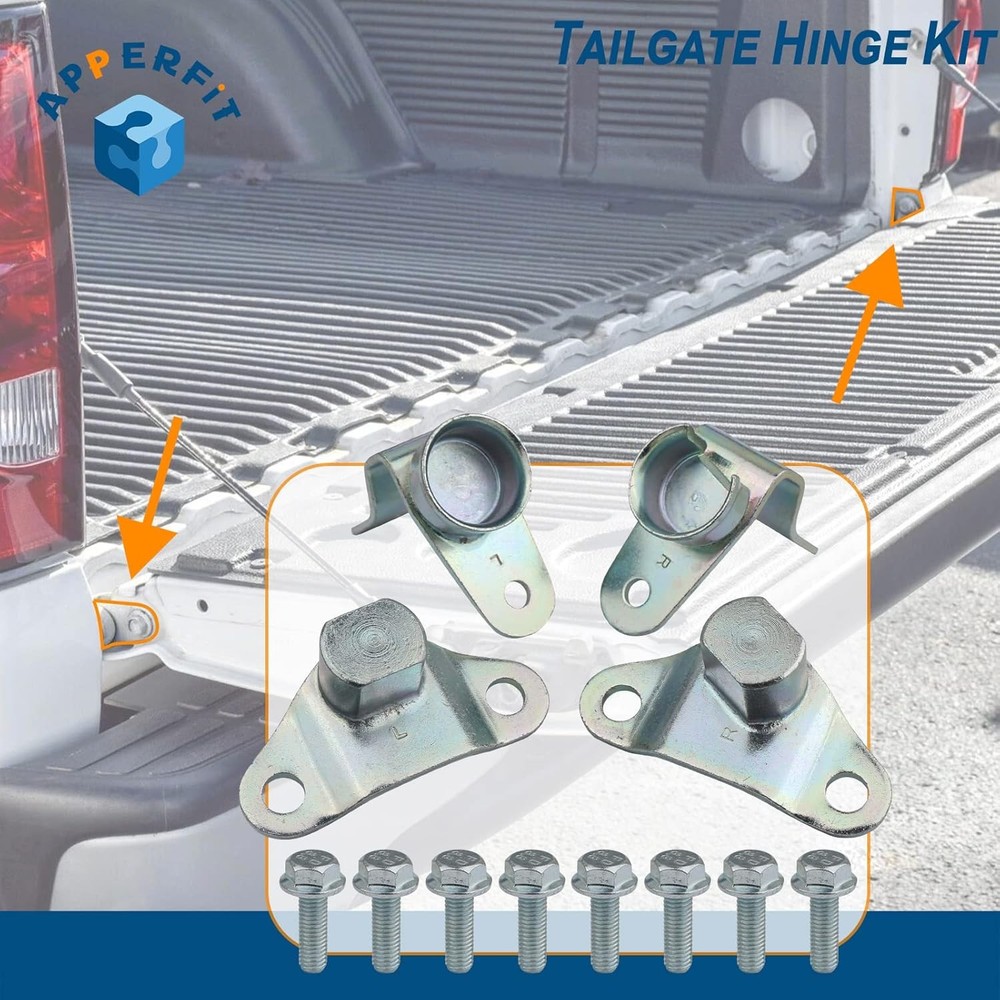 Tailgate Hinge Kit w/Bolts for Rear Tail gate Door Hinge, Silver