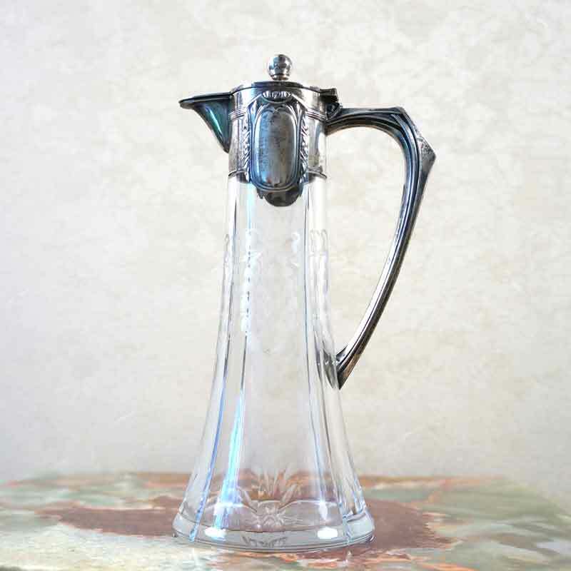 Unique Antique Silver Crystal Repousse Jug