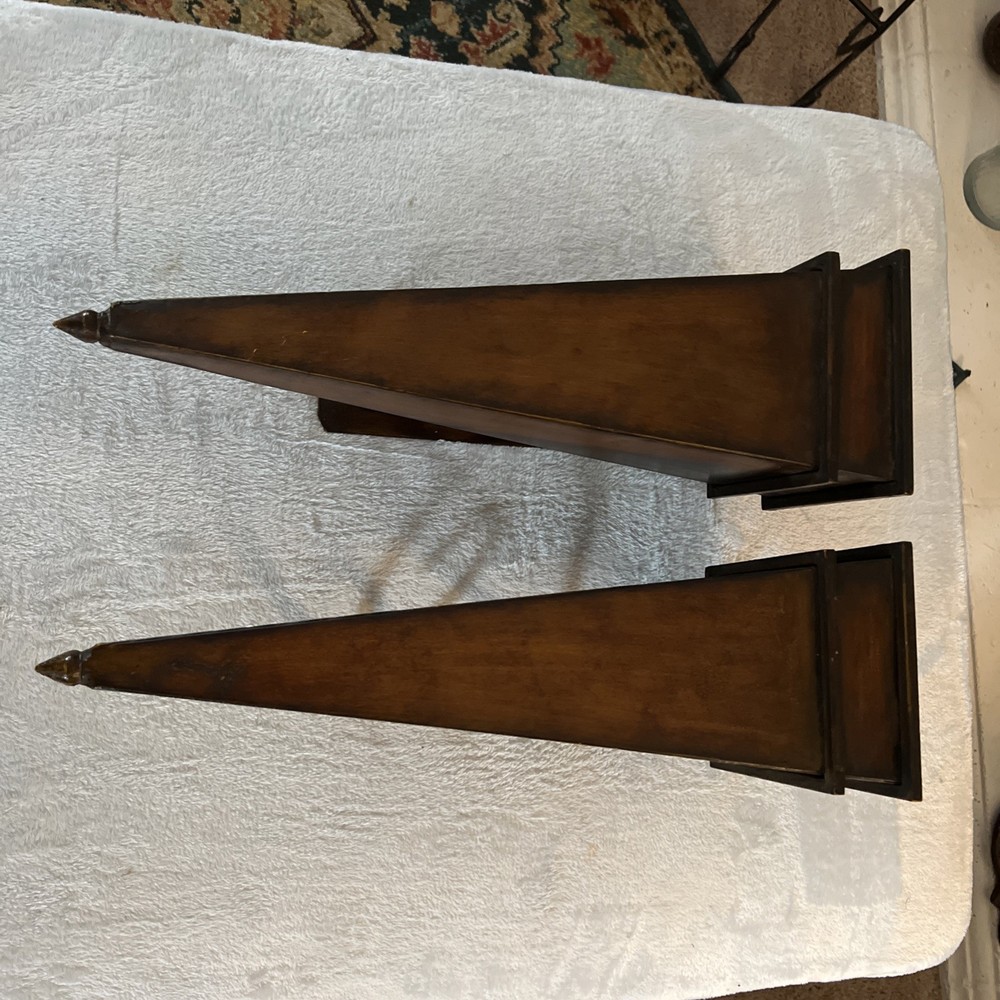 Tall, Metal Sconces/wall Vases Triangler With Scroll Backing