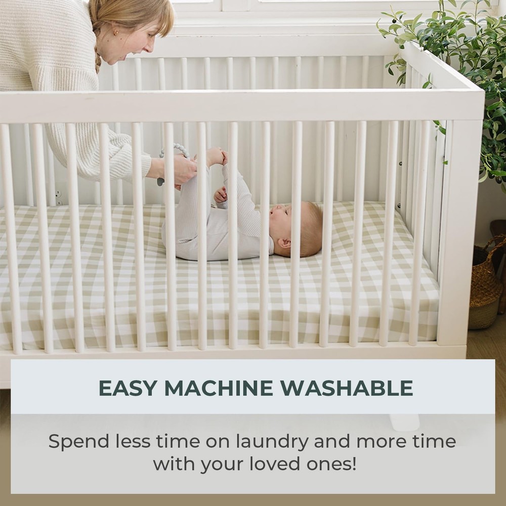 Pobibaby – 2 Pack Crib Sheets for Boys, 2 Pack, Gingham Khaki