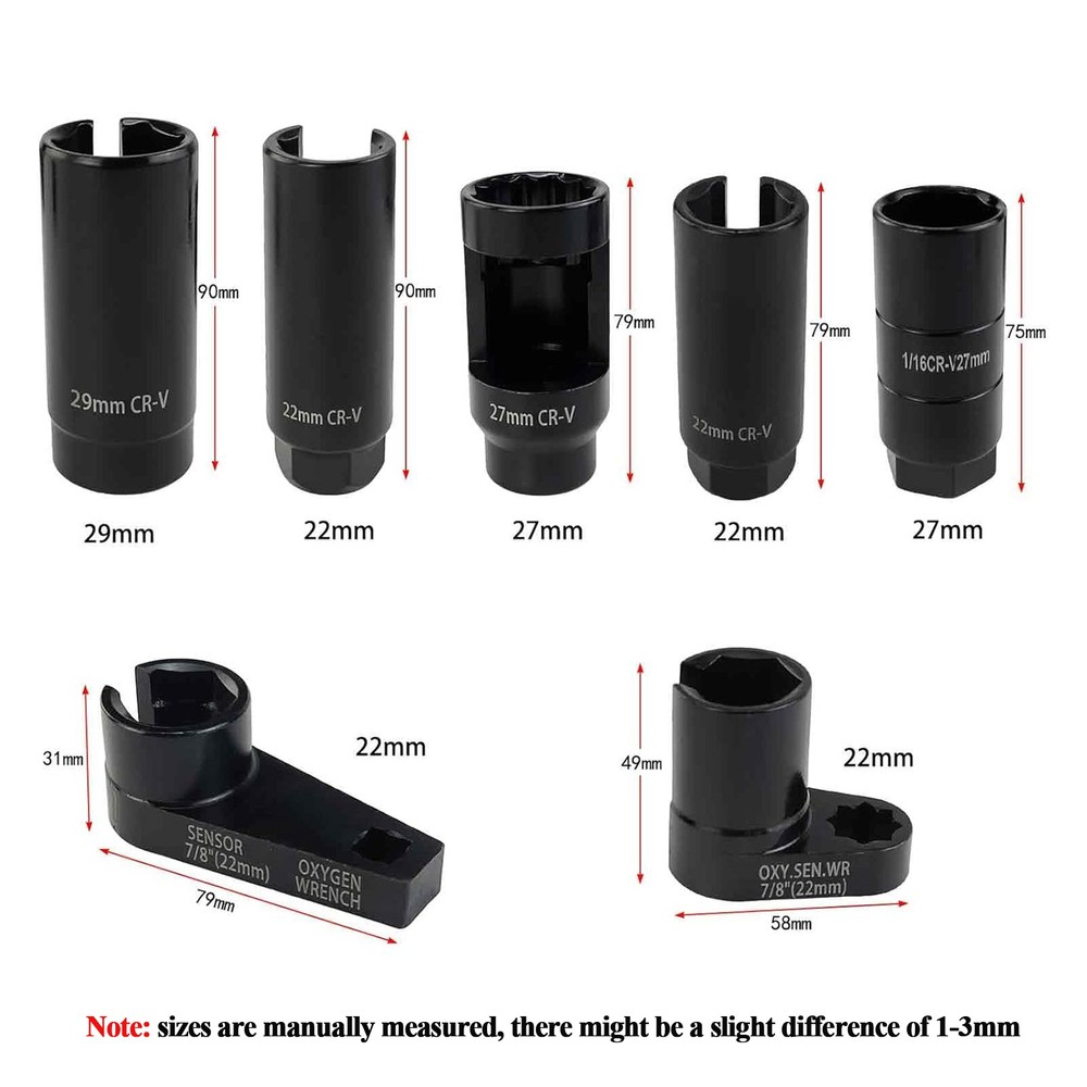 7x Oxygen Sensor Socket 22mm, 27mm, 29mm fits All Vehicle O2 Remover/Installer