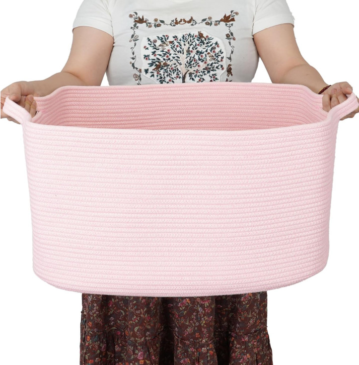 Cesto Rectangular Algodón 22x17x12 Rosa Ropa Juguetes Sala, Nuevo