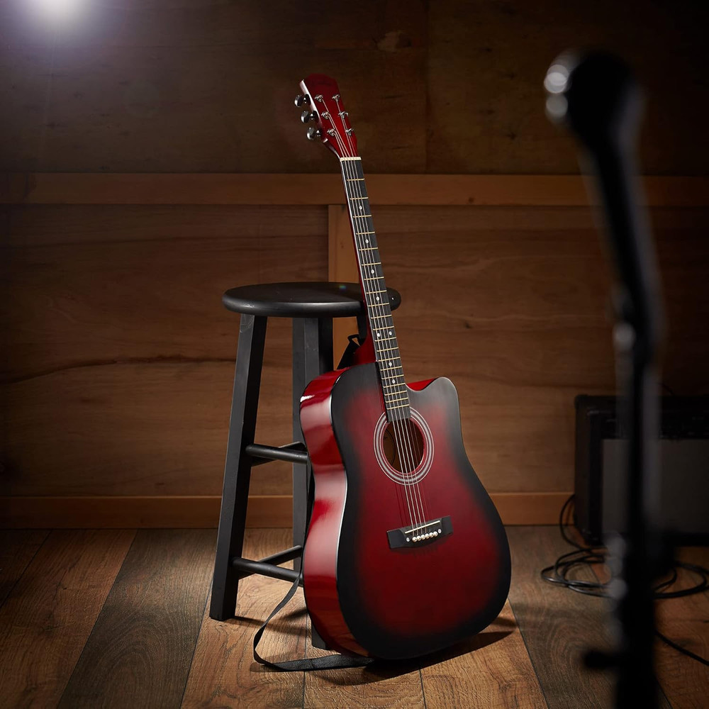 41-Inch Beginner Cutaway Acoustic Guitar Package (Red), Full Size Basic Starter