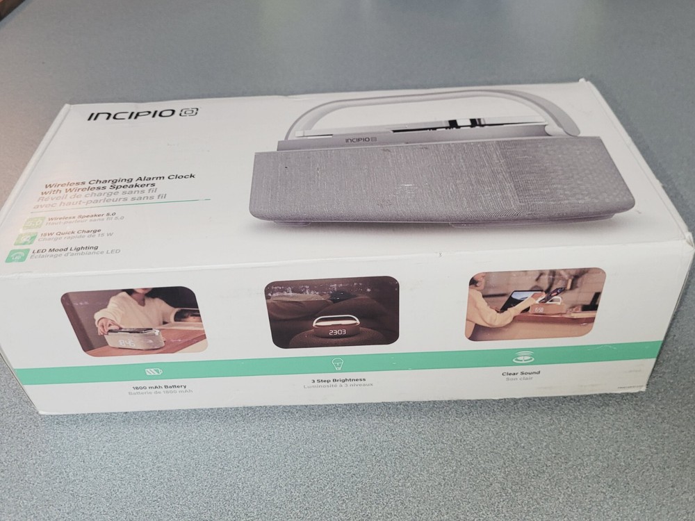 INCIPIO WIRELESS CHARGING ALARM CLOCK WITH WIRELESS SPEAKERS