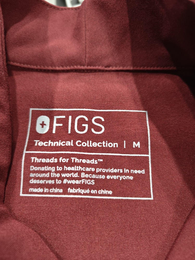 FIGS Technical Collection Red Burgundy Scrub Top Short Sleeve Button Up Medium