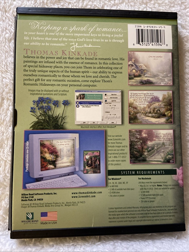Romantic Hideaways PC CD ROM Thomas Kinkade Computer Scene Art Win Mac Screensav