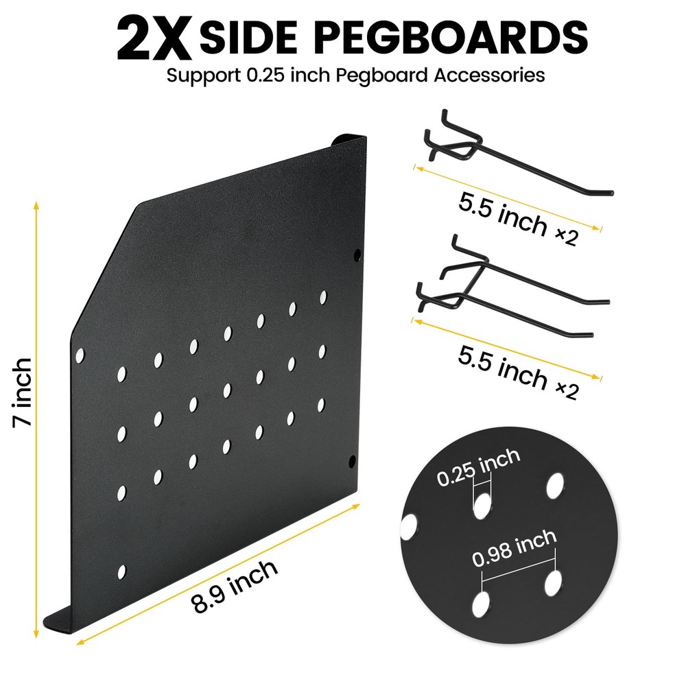 2-Tier Power Tool Organizer Wall Mount Rack with Pegboards for Garage, Black
