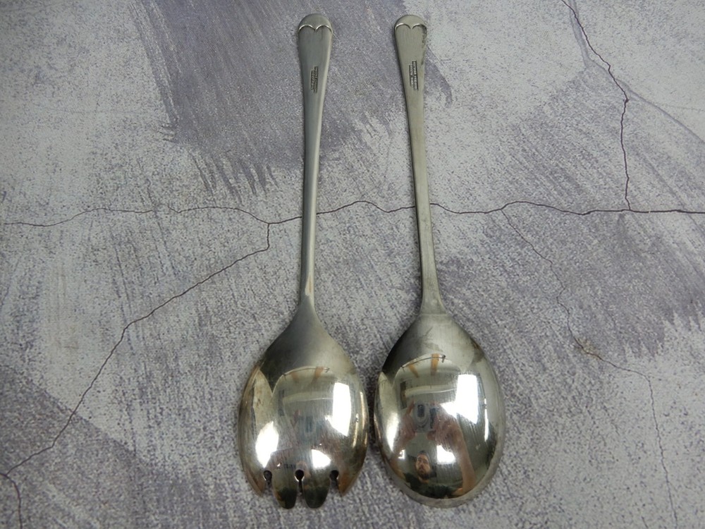 Vintage Sheffield England Serving Set Silver Plated Salad Spoon & Fork 9.5"