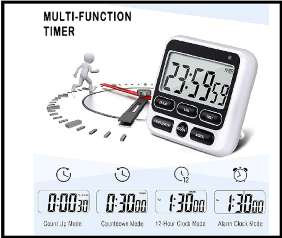 Digital Kitchen Timer With Mute/Loud Alarm Switch 12 Hour Clock Memory Function