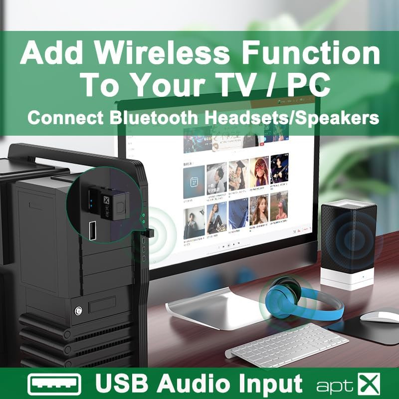 USB Optical Wireless Bluetooth Transmitter 2 in 1 Audio Adapter Low Lantency