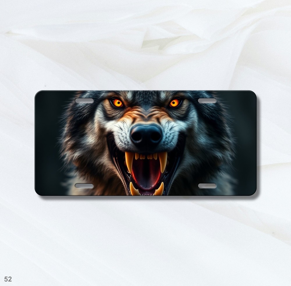 Aggressive Wolf License Plate Snarling Design Personalized Front Plate Special G