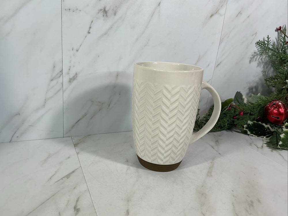 Laurie Gates White Embossed Pattern Brown Base Coffee Mug 20 oz Replacement