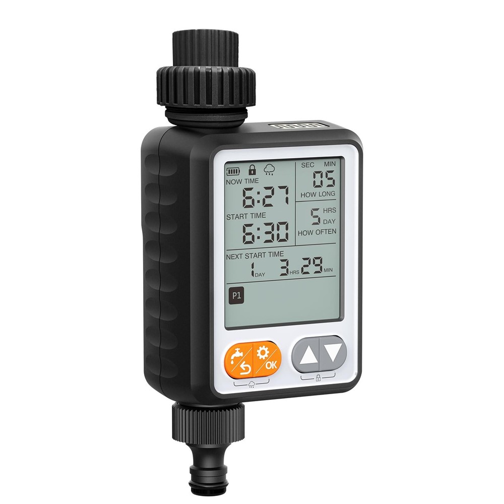 10Program Hose Sprinkler Timer, IP54 Waterproof, Auto Rain Delay, 3.3in LCD