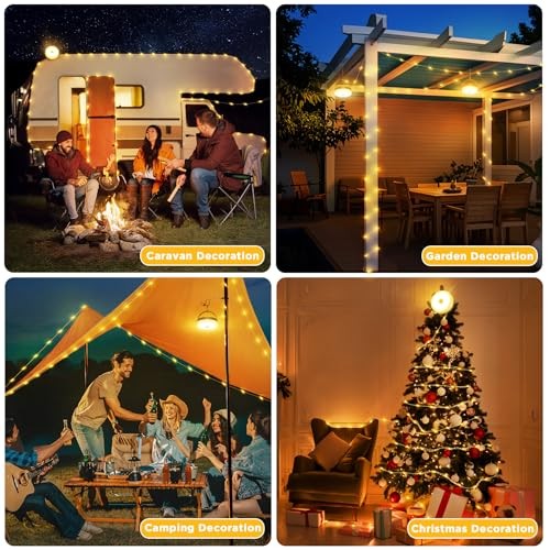 Solar Camping String Lights, 33FT 3000mAh Retractable 4 in 1 Solar/USB Charging