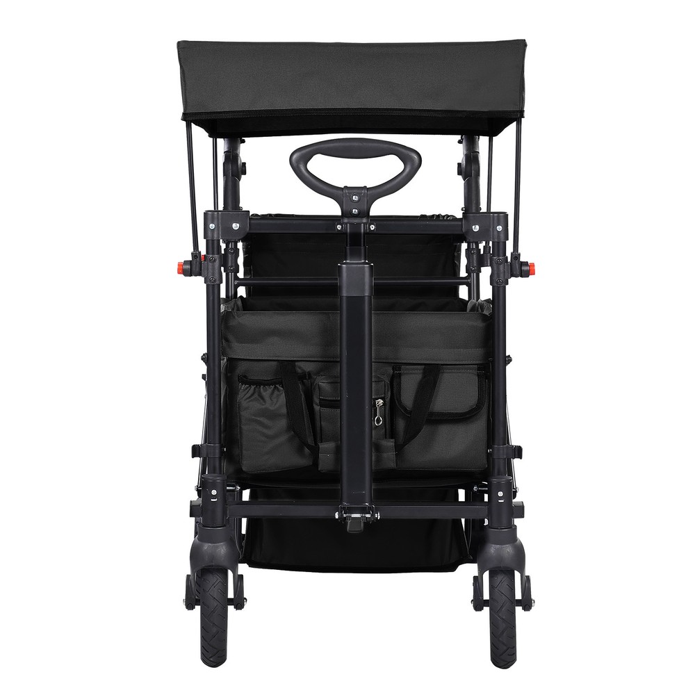 VEVOR Wagon Stroller Push Pull Quad Collapsible for 2 Kids w/ Canopy Black