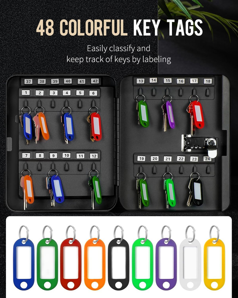 48 Position Key Cabinet with Combination Lock Resettable Black Digital Security
