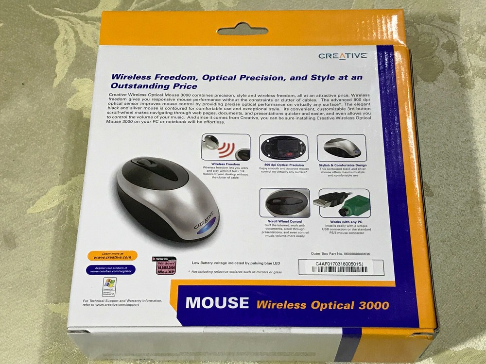 Creative Wireless Freedom Optical Mouse 3000 WMU91S 800dpi USB & PS/2 Connection