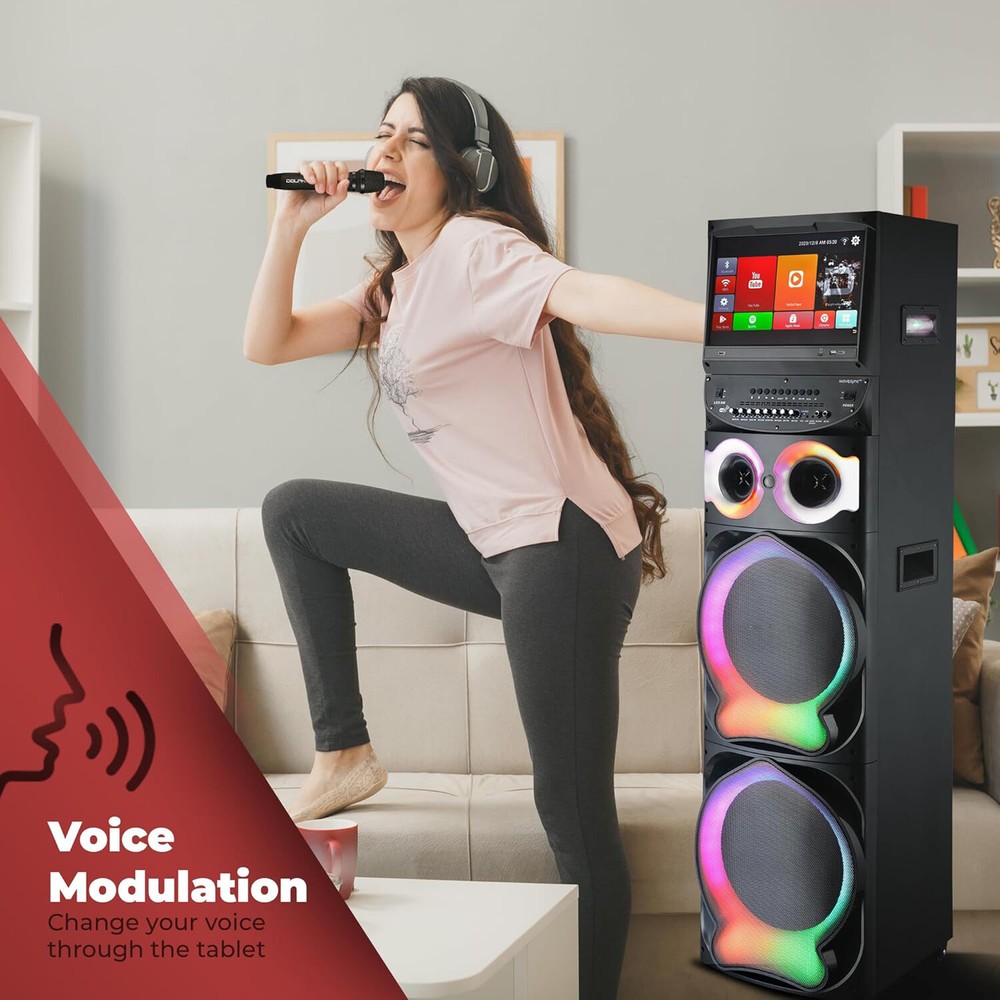 Professional Karaoke Machine BT Speaker w/ Lyrics Display Screen & Wireless Mic