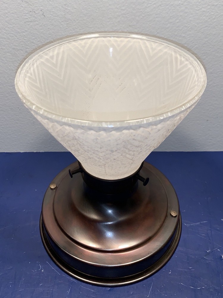 Single Antique Bronze Flush Mount Fixture Frosted White Shade 90B