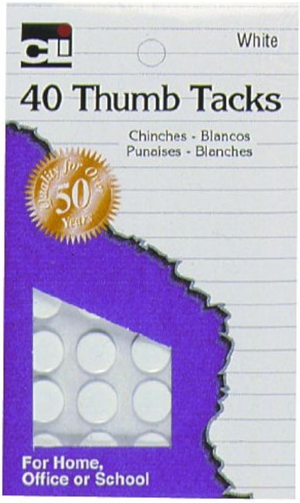 40-Pack White Painted Thumb Tacks - Rust Resistant Brass Plated Style
