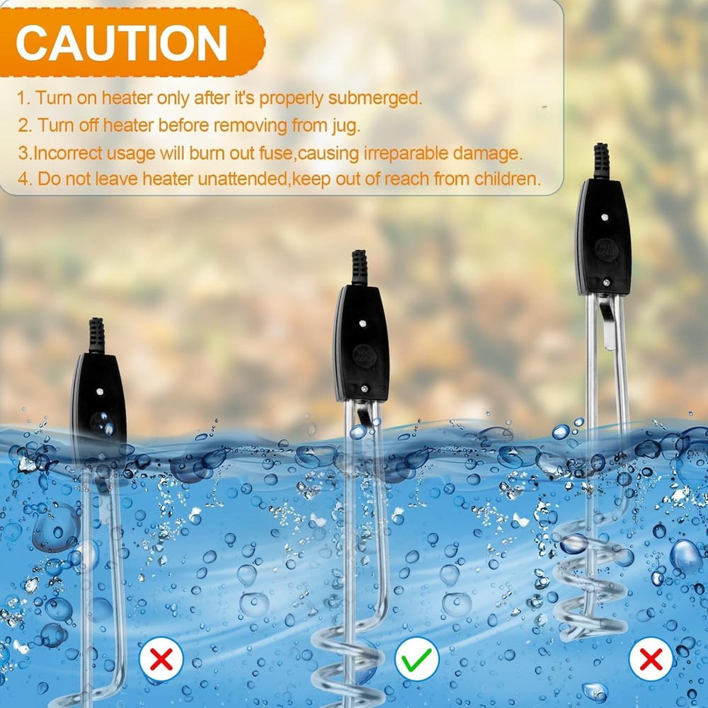 Calentador de Agua Portatil 1000W 110V Resistencia Sumergible para Viaje y Hogar