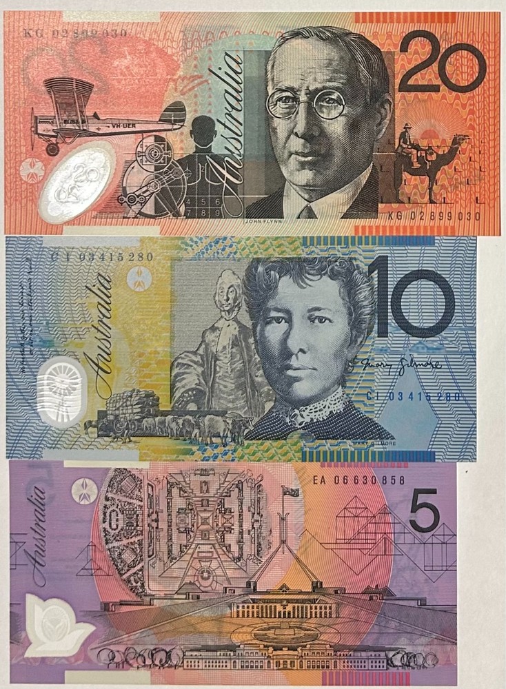 Australia Banknotes - 5, 10, 20 Dollars (UNC)