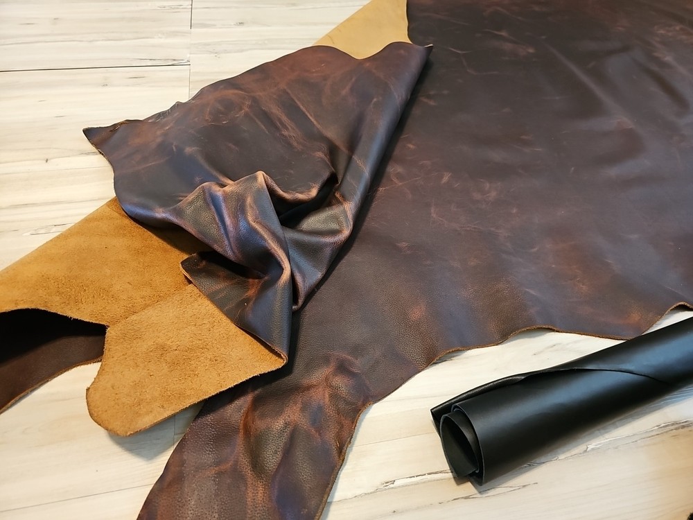 5-6oz CHESTNUT BROWN PULL-UP THICK LEATHER PANEL/SHEET/SQUARE/12x12x24 24+s